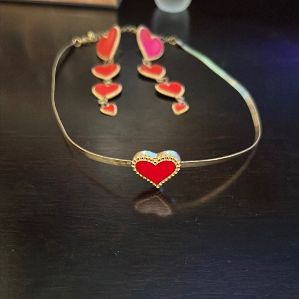 Gold Heart Necklace and Earrings Set